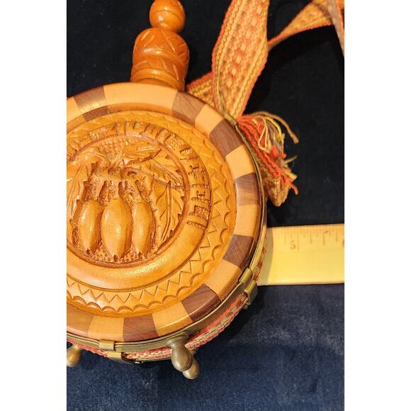 Vtg Macedonian Wooden Flask Canteen Hand Carved Folk Art Souvenir Bottle w Strap - Picture 8 of 8